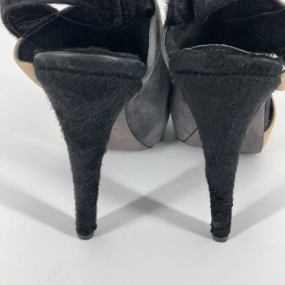 Aperlai Paris Womens Black Gray Tan Leather Pony Peep Toe Heels Size 38 1/2 - Picture 12 of 16
